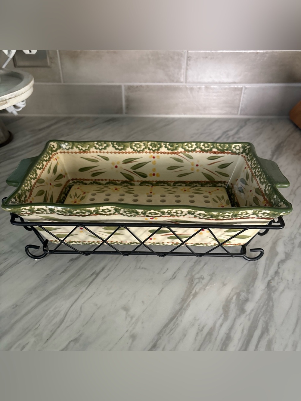 Temptations Old World Green - 1.7 Qt. Loaf Baking Pan W/Metal Serving Rack